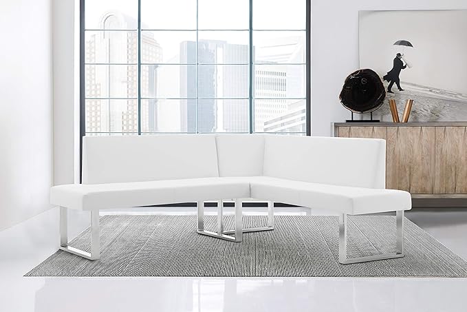 Armen Living Amanda Sectional in White and Chrome Finish 79.5"x58"x22"