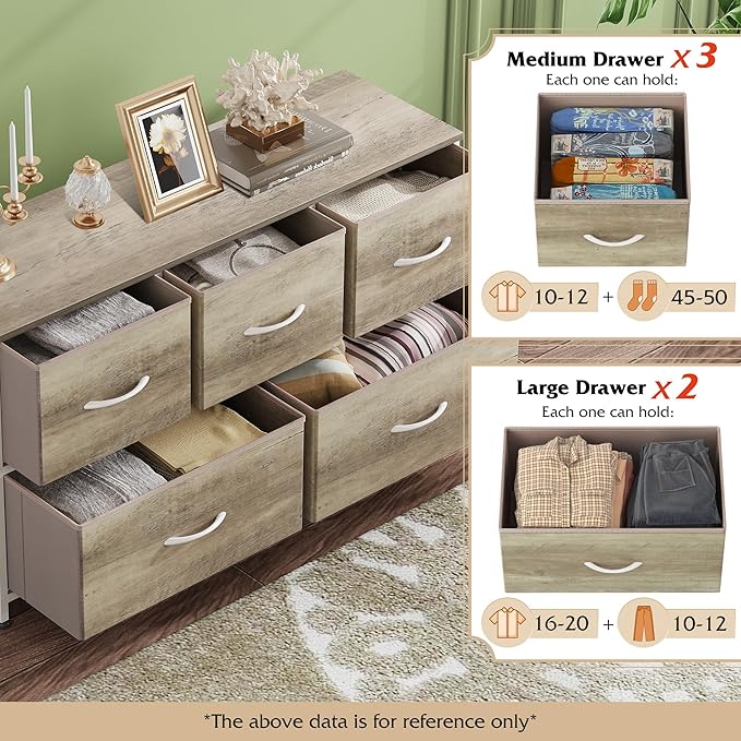 WLIVE Dresser for Bedroom with 5 Drawers, Wide Chest of Drawers, Fabric Dresser, Storage Organizer Unit with Fabric Bins for Closet, Living Room, Hallway, Greige Oak - Image 5