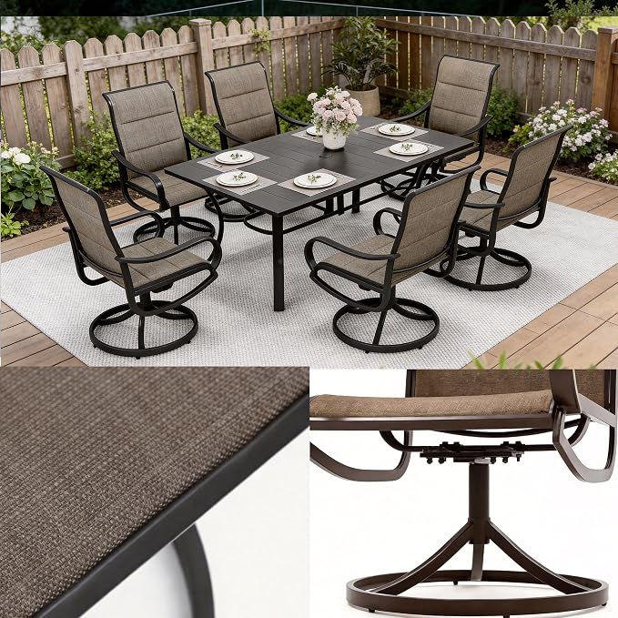 DWVO 4 Set Outdoor Swivel Chairs Padded, Premium Patio Swivel Chairs with Cushioned High Back & Heavy Duty Frame, All Weather Outdoor Swivel Chairs Set of 4 for Porch Lawn Patio, Brown - Image 10