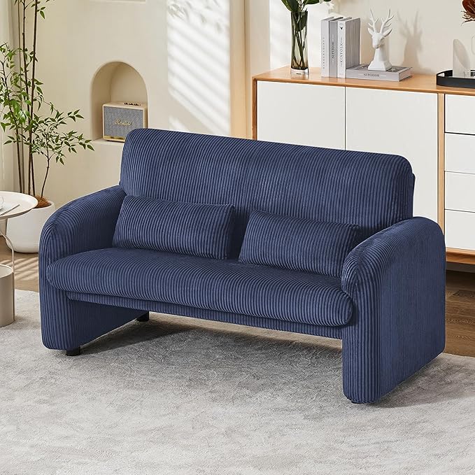 Morden Loveseat, Comfy Upholstered Corduroy Loveseat Sofa, 2-Seater Love Seat Couch for Living Room, Bedroom, Blue