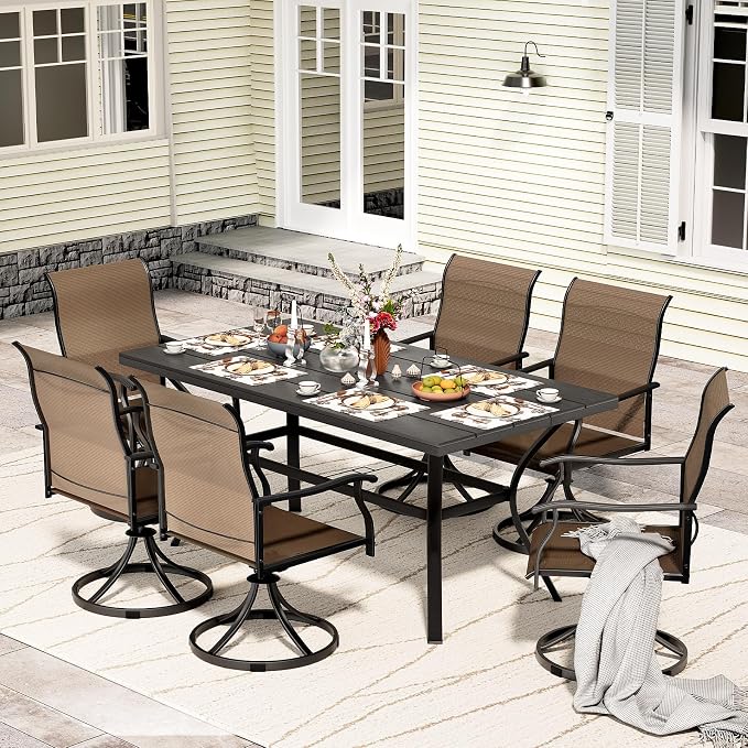 LEVELEVE 7 Piece Outdoor Patio Dining Set with 6 Swivel Dining Chairs & 1 Large Round Dining Table,Bistro Furniture Set for Lawn, Garden, Deck, Backyard and Porch by Enjoyyourlife
