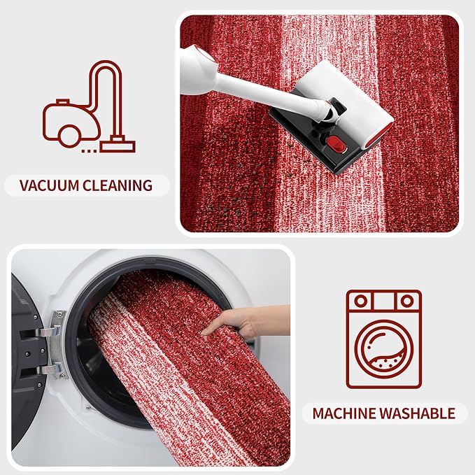 Kitinjoy Indoor Outdoor Door Mat, 48x32 Non-Slip Absorbent Dirt Trapper, Low-Profile Washable Inside Entrance Front Floor Mat, Sturdy Soft Entry Doormats for Entryway, Burgundy - Image 5