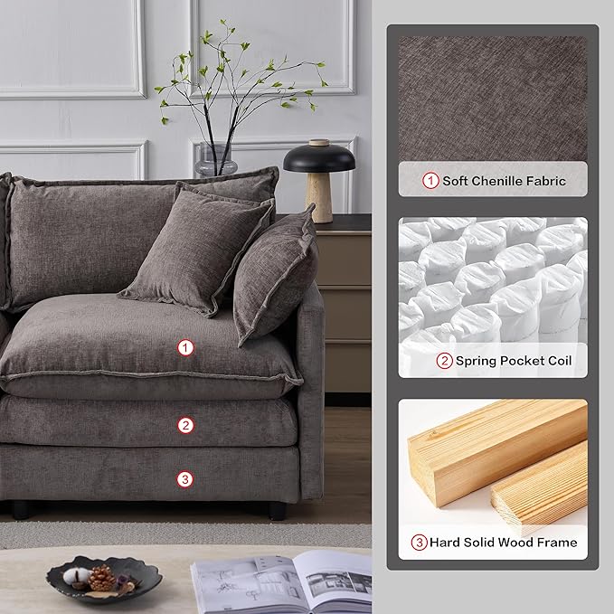 105" Oversized Modular Cloud Sectional Sofa Free Convertible L-Shaped Corner Sectional with Movable Ottoman, Chenille Upholstered Multiple Cushions Cloud Sofa Couches | Easy to Assemble