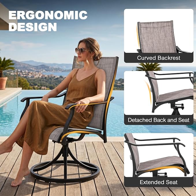 NUU GARDEN Swivel Patio Chair Set of 2, All-Weather Textilene Outdoor Dining Chairs with High Back, Outdoor Dining Chair Set for Lawn Porch Balcony Outside, Grayish Brown - Image 8