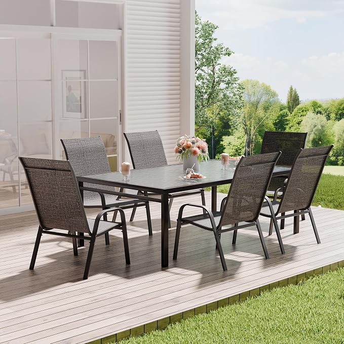 Patio Chairs Set of 6, Stackable Outdoor Dining Chairs for All Weather, Metal Modern Outside Furniture Chair for Pool Side, Garden, Backyard Deck, Dark Grey - Image 9