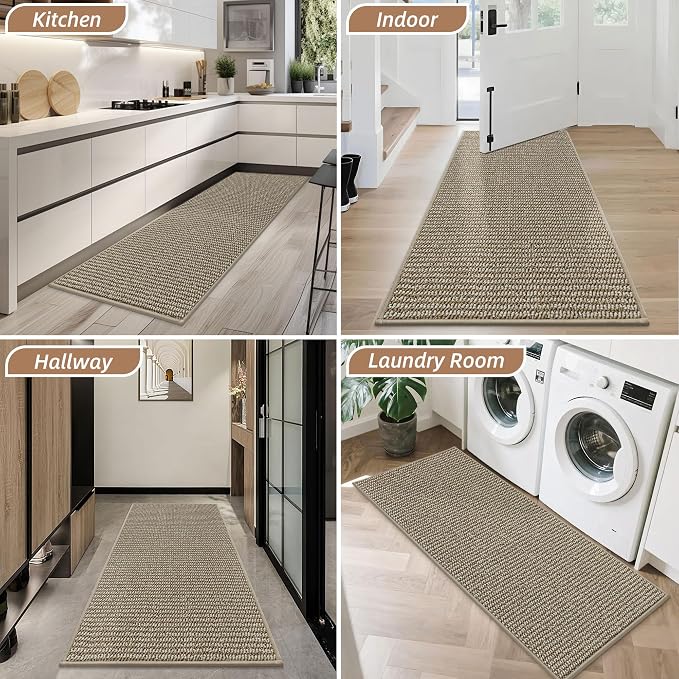 BEQHAUSE Dirt Trapper Door Mat 20" x 48", Non-Slip Washable Doormats Entrance Mat, Dirt Resistant and Absorbent Welcome Mat, Low Profile Floor Mats for Front Back Door and Entryway, Light Beige - Image 8