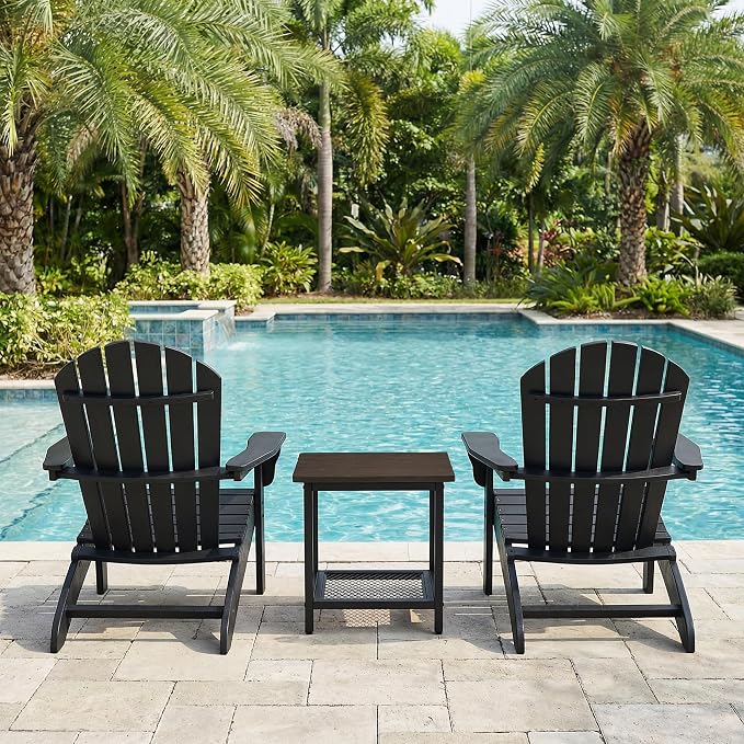 2-Tier Outdoor Side Table with Storage, Weather Resistant Patio End Table, HDPS Small Accent Table for Deck, Garden, Pool, Backyard, Brown - Image 8