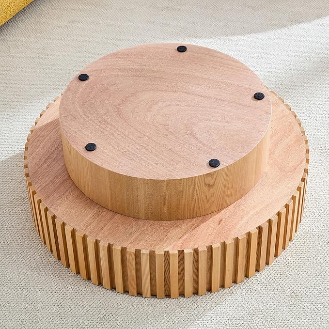 WILLIAMSPACE 31.49" Round Coffee Table with Storage for Living Room, Modern Circle Center Table with Solid Wood Veneered & Sturdy Pedestal, Accent End Tea Table for Apartment - Oak