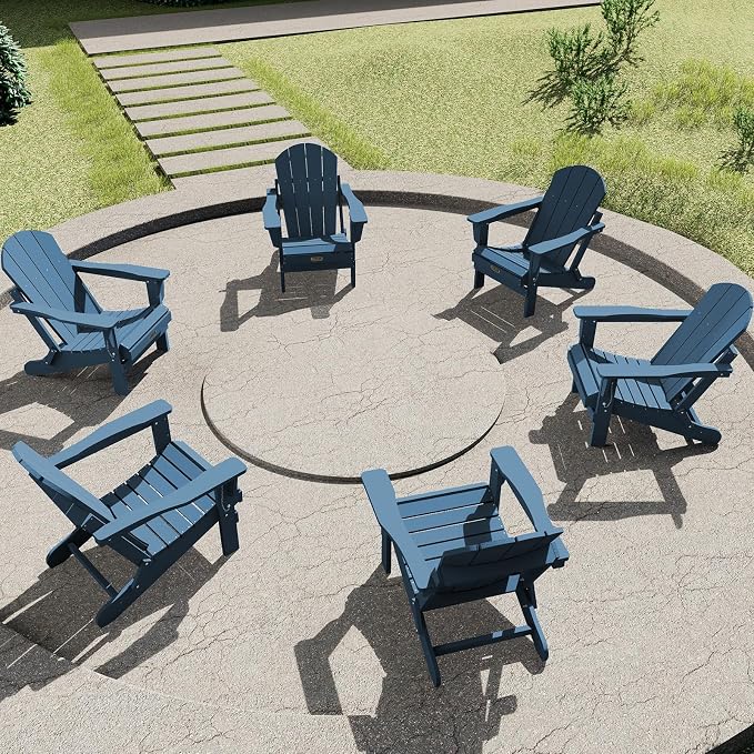 SERWALL Folding Adirondack Chair Patio Chair Lawn Chair Outdoor Adirondack Chairs Set of 6 Weather Resistant for Patio Deck Garden, Backyard Deck, Fire Pit - Blue by SERWALL