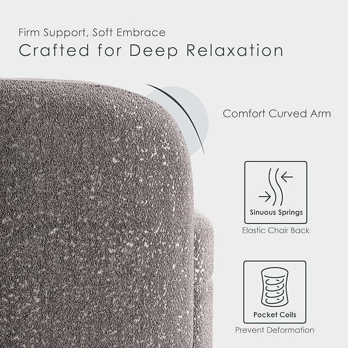 Furniture of America Nimiane Modern Boucle 3 Piece Sofa Set with Curved Arms and Wooden Legs, Accent Furniture Sets for Living Room, Home Office, Bedroom, Lounge, Charcoal Gray