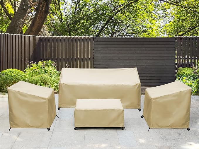 Patio Furniture Covers,Outdoor Furniture Cover Waterproof,Patio Furniture Set Covers for 4 Piece Outdoor Conversation Set,Patio Covers Set-XX-Large (Beige) - Image 3