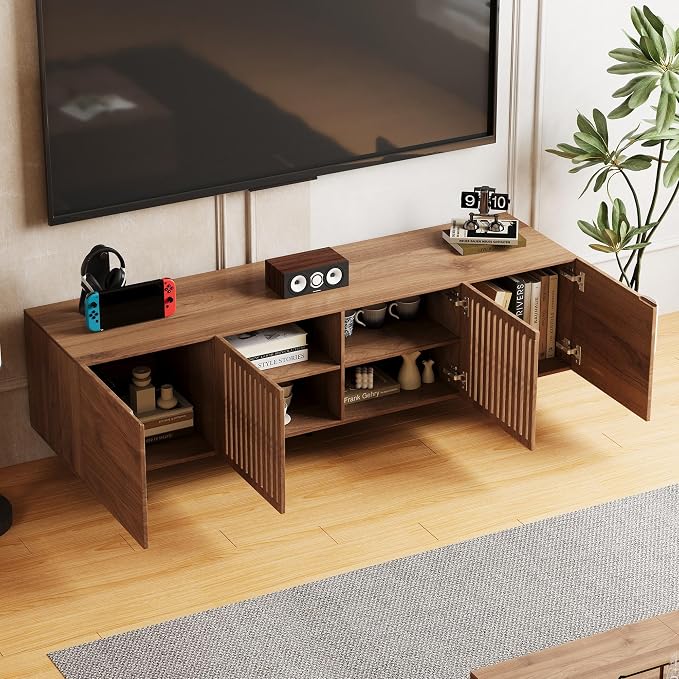 70.87" Mid Century Modern TV Stand, Walnut Media Console for 70 Inch TVs, Entertainment Cabinet with 4 Storage Compartments for Living Room or Bedroom - Image 6