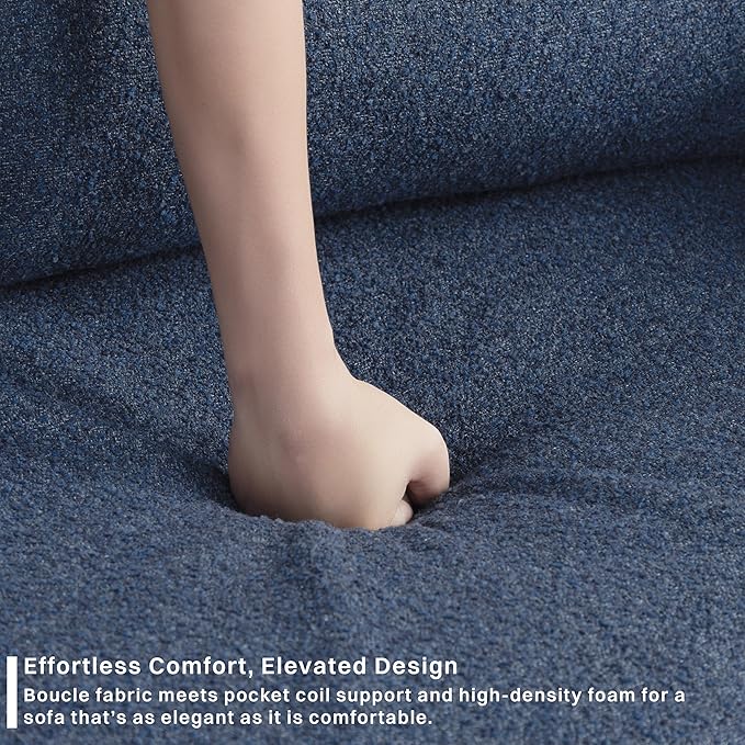 Serta® Vail 86" Convertible Sleeper Sofa, Queen Size, Wall-Hugging Dreamglide Mechanism, Dreamcoil Comfort, Boucle Fabric, Navy Blue