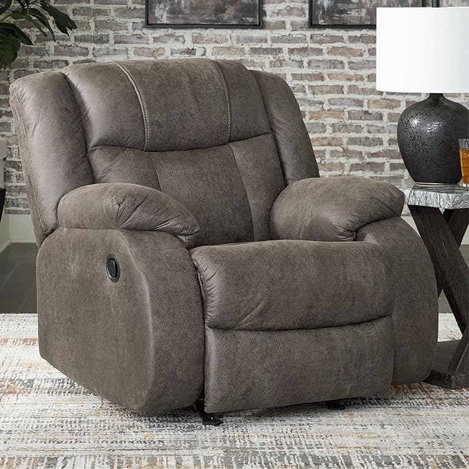 Signature Design by Ashley First Base Modern Faux Leather Rocker Recliner, Gray