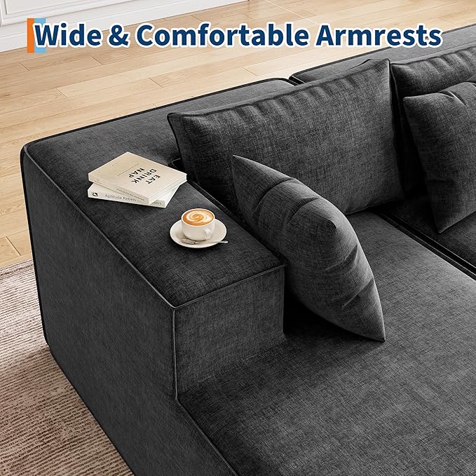 GarveeHome Modular Sectional Couches for Living Room, Cloud Sectional Couch with Deep Seat, 106.7 in Modular L-Shape Sofa with Chaise, Upholstered Couches for Bedroom, Chenille Dark Gray