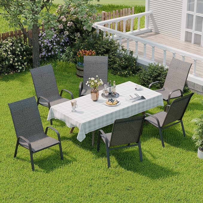 Patio Chairs Set of 6, Stackable Outdoor Dining Chairs for All Weather, Metal Modern Outside Furniture Chair for Pool Side, Garden, Backyard Deck, Dark Grey - Image 5