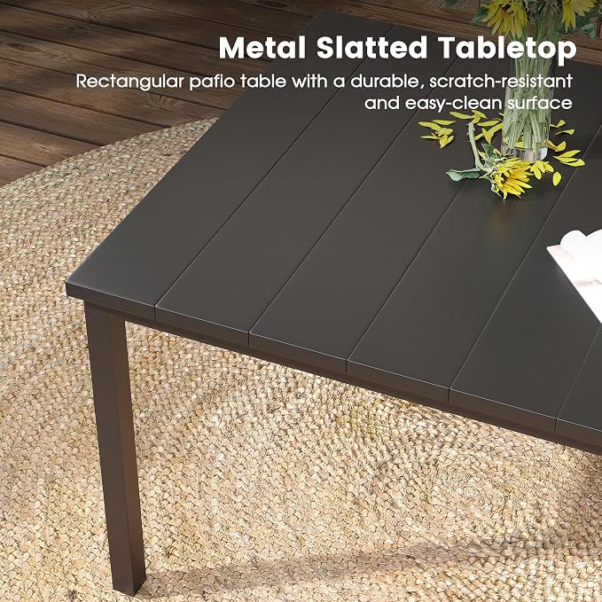 DIFY 7 Pieces Outdoor Patio Dining Set for 6, 63" Black Rectangle Metal Dining Table and 6 Brown Stackable Sling Dining Chairs, Outdoor Table and Chairs for Lawn Garden Backyard Deck - Image 3