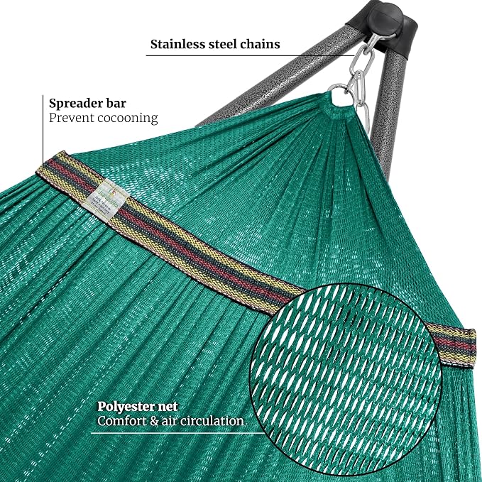 Tranquillo Combo x2 Hammocks with Stand for Outside & Tree Straps, Heavy Duty Hammock with Stand 600lbs for Indoor Outdoor Patio Backyard, x2 Hammocks for 2 Person (Combo - Peacock, Medium) - Image 6