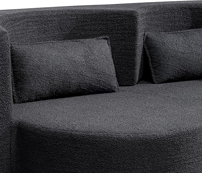 KEIKI 79" Convertible Floor Sofa Bed, Fold ‌Teddy Sleeper Cloud Couch with Storage & Deep Seat, Comfy Upholstery Curved Boneless Futon Couches, 2-in-1 Sofas for Living Room Bedroom, No Assembly, Black