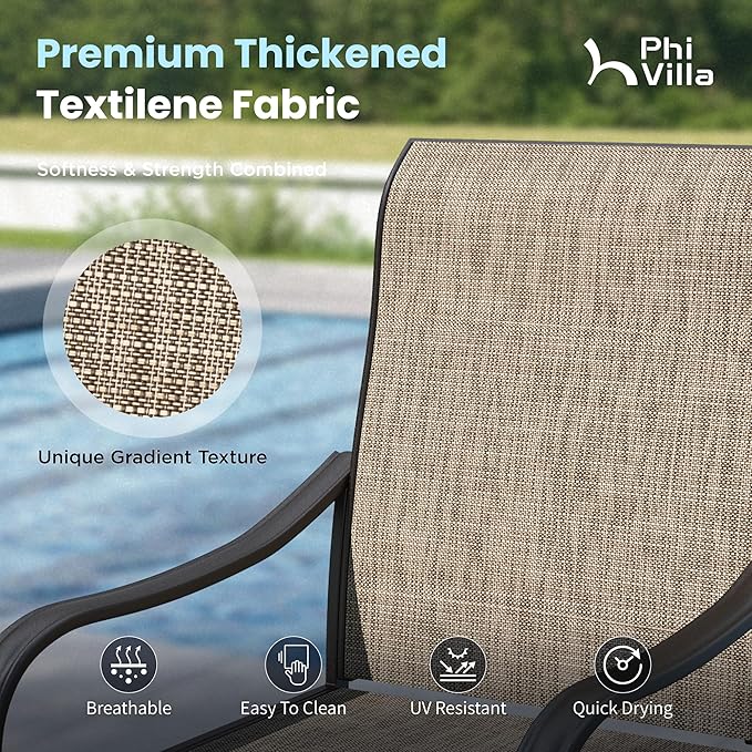 PHI VILLA Patio Dining Table and Chairs, 6 Swivel Dining Chairs with Armrest, Brown Metal Slat Table Top with 1.6" Umbrella Hole, Rustproof E-Coating for All Weather - Image 3