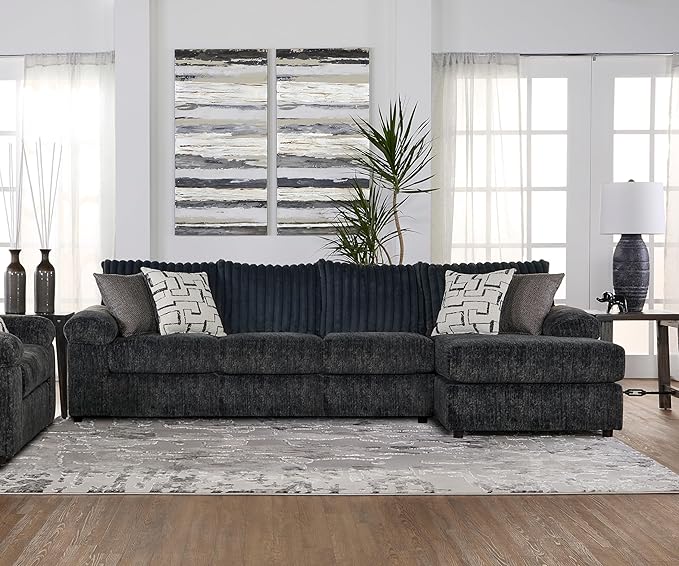 Roundhill Furniture Nason Wide Wale Corduroy Sectional Sofa Chaise, Charcoal