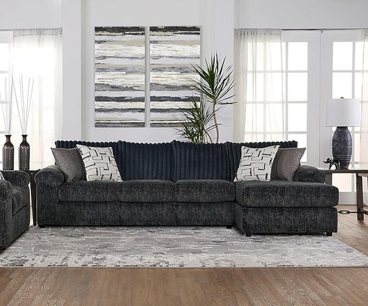Roundhill Furniture Nason Wide Wale Corduroy Sectional Sofa Chaise, Charcoal