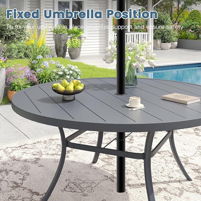 DIFY 9 Pieces Outdoor Patio Dining Set for 8, 53" Round Metal Dining Table and 8 Stackable Textilene Patio Chairs, Outdoor Table and Chairs for Backyard Garden Poolside, Grey - Image 3
