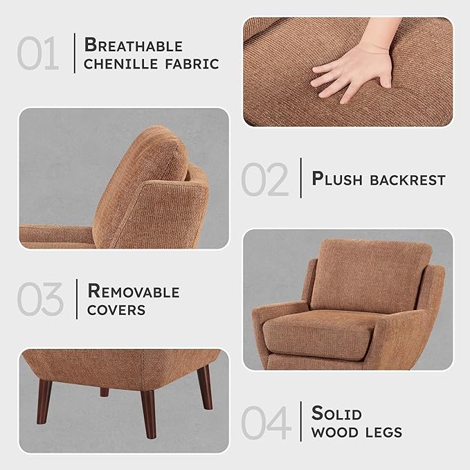 Lexicon Modern Wingback Accent Chair, Chenille Fabric Upholstered Lounge Reading Arm Chair, Solid Wood Legs for Living Room, Bedroom, Supportive Padded Pocket Coil Seat, Easy Assembly, Orange