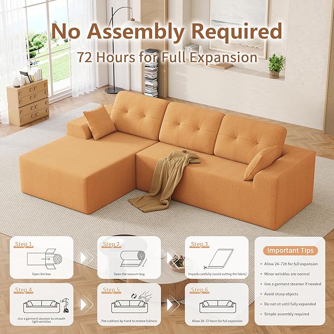 Ball & Cast 106" Modular Sectional Sofa,Cloud Chenille Couch with Deep Seat,Boneless L-Shaped Sectional,Modern Comfort Upholstered Sofa for Living Room,No Assembly Required (Orange,Left Facing Chaise)