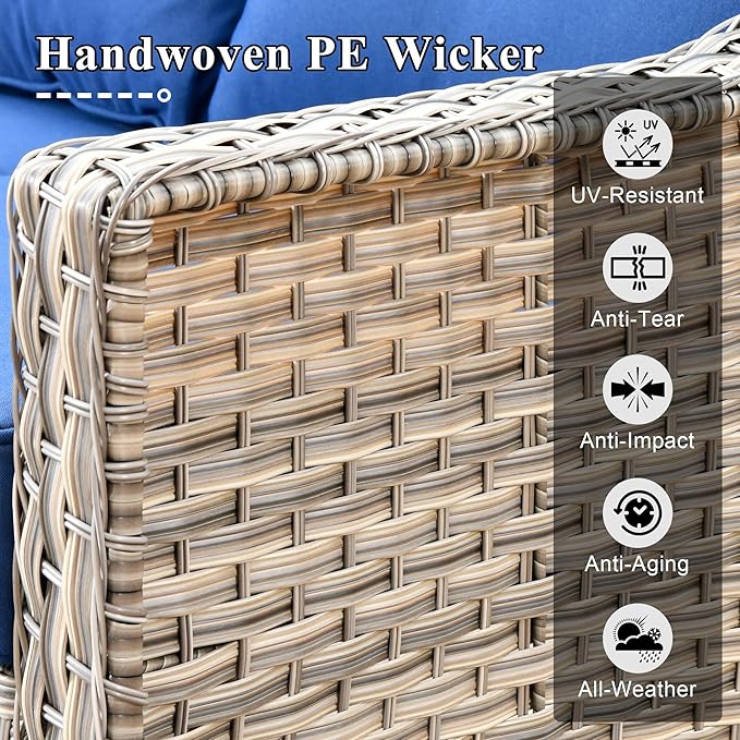 Patio Conversation Set,5 Pieces Wicker Patio Furnitures with Swivel Chair and Coffee Table,All Weather Patio Furniture Set for Garden,Backyard,Poolside and Patio,Navy Blue