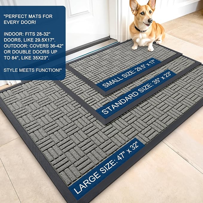 OLANLY Front Door Mat Outside Entrance 29.5x17, Absorbent, Heavy Duty Sturdy Natural Rubber Doormat Indoor Outdoor, Non-Slip, Stain and Fade Resistant, Low Profile Floor Mat for Entryway, Modern Gray - Image 3