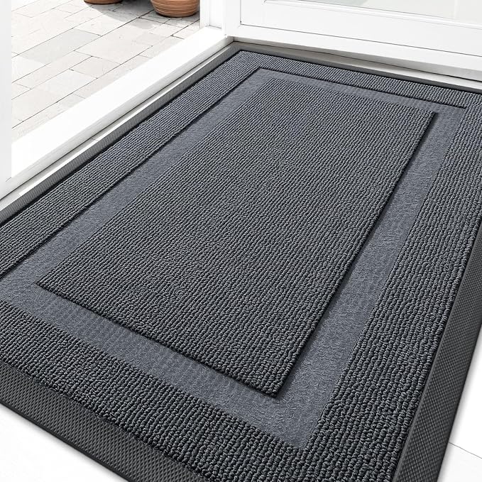 OLANLY Front Door Mat Indoor Outdoor Entrance, Waterproof All-Season, All-Weather Doormat, Sturdy Natural Rubber, Low Profile, Easy Clean Patio Porch Entryway Mat, 35x23, Charcoal Gray by OLANLY