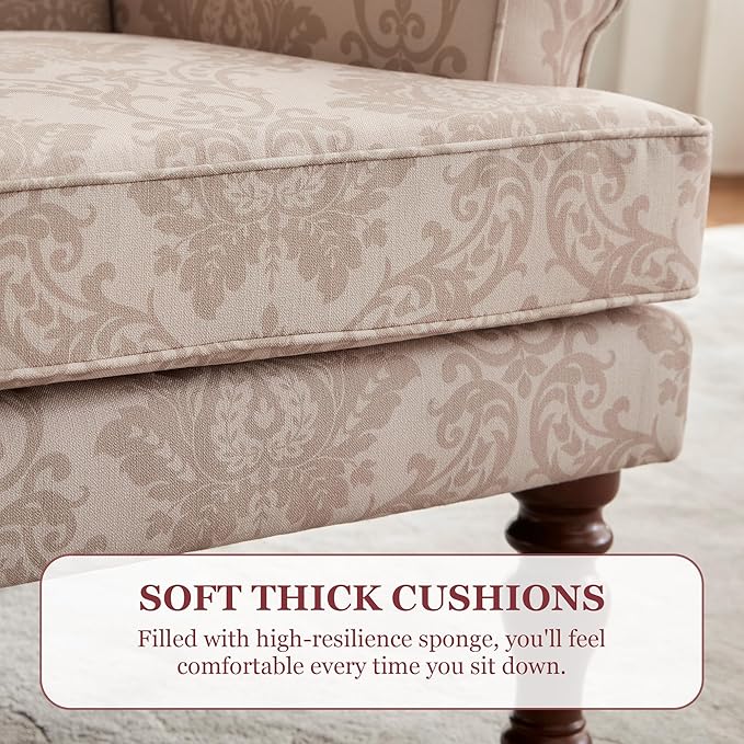 HUIMO Printed Wingback Accent Chair, Linen Upholstered High Back Armchair, Comfy Reading Chair for Living Room Bedroom Study, 300lbs Weight Capacity (1, Brown Floral)