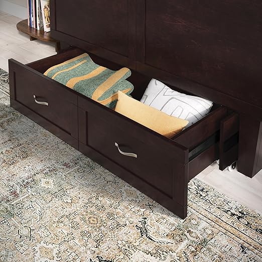 AFI, Chelsea Mid-Century Modern Queen Solid Wood Murphy Bed Chest with 6" Mattress, Storage Drawer & Built-in USB Charger, Espresso