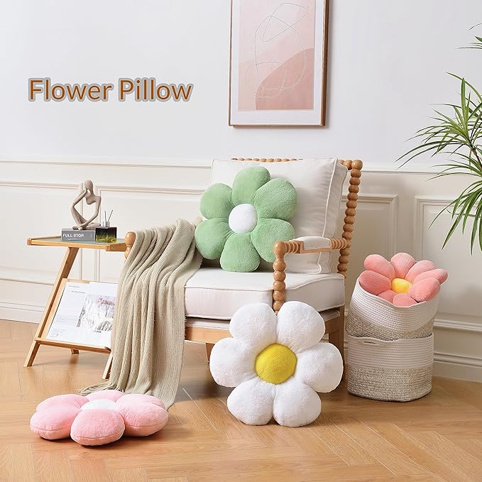Purple Flower Pillow，19.6In Floor Pillow Cushion Flower Shaped Throw Pillow Cute Seating Cushion Home Decorative Pillows for Sofa Couch Bed