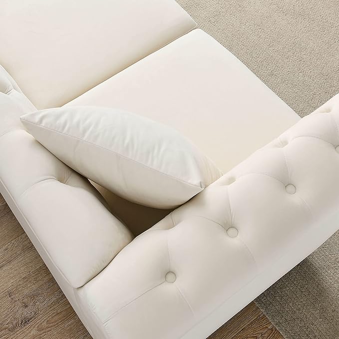 KEIKI Chesterfield Sofa, Retro Style Upholstered 3+3 Seats Velvet Couch with Rolled Arm for Living Room Bedroom Office, Beige