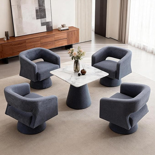 ClinQ Swivel Barrel Accent Chair, Oversized Teddy Upholstered Round Swivel Chairs Set of 4, Modern Luxury 360° Living Room Vanity Chair for Bedroom Office&Living Room, Blue