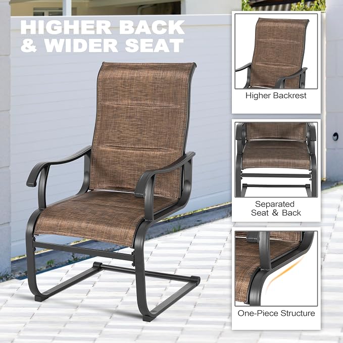 NUU GARDEN Patio Dining Chairs Set of 2, All Weather Outdoor Padded Textilene Patio Chairs, Breathable Spring Motion Textile High Back Outdoor Dining Chairs for Backyard, Lawn, Deck, Brown - Image 6