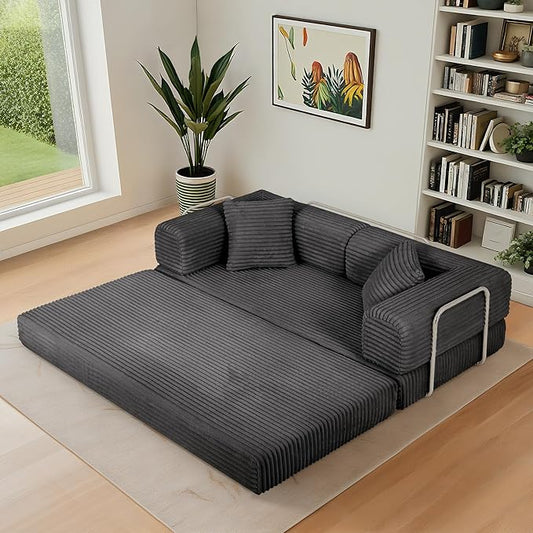Eafurn 4-in-1 Convertible Folding Sofa Bed Boneless Loveseat Sofa in a Box - Foam Sleeper Couch with Fxied Frame, Modern Corduroy Upholstered Floor Couch & Fold Out Mattress | Breathable material, Fixed-shape Frame