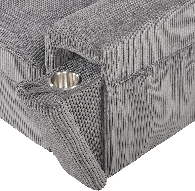 Modern Reversible Sleeper Sectional Sofa W/Pull Out Couch Bed and Large Capacity Storage Chaise, L-Shaped Corduroy Upholstered Sofa&Couch Convertible Sofabed with Hidden Cupholders for Living Room