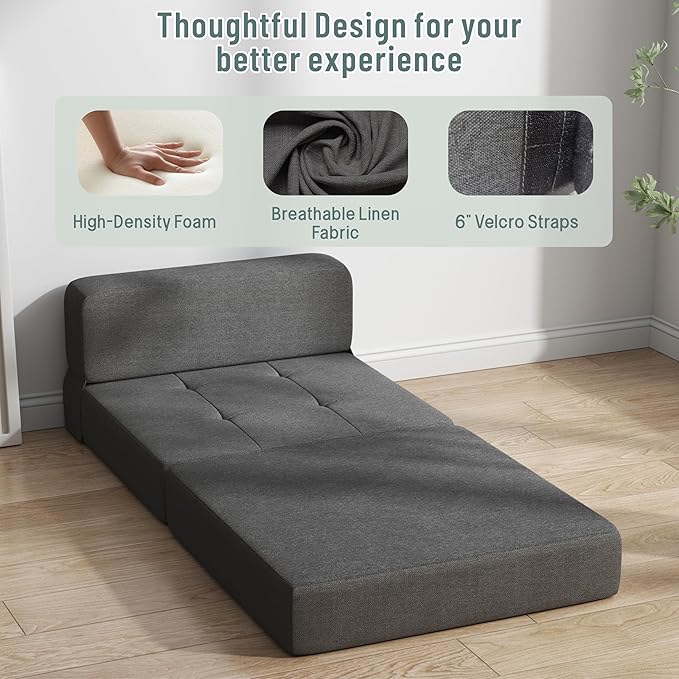 ZeeFu Foldable Couch Bed - Memory Foam Futon, Convertible Sleeper for Living Room/Dorm/Guest/Office/Caravans/Studio