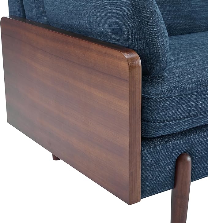 Christopher Knight Home Arboris Modern Fabric Upholstered Loveseat, Living Room Lounge Sofa with Back Pillows and Removable Cushions, Comfy Cloud Couch with Wooden Frame, Navy Blue+Light Walnut