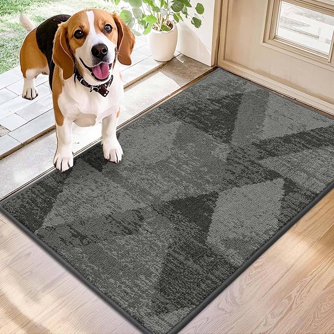 COSY HOMEER Entryway Rugs Doormat 20"x32", Non-Slip Absorbent Polyester, Washable Rugs for Front Door, Dirty Paws & High Traffic Areas, Gray by COSYHOMEER
