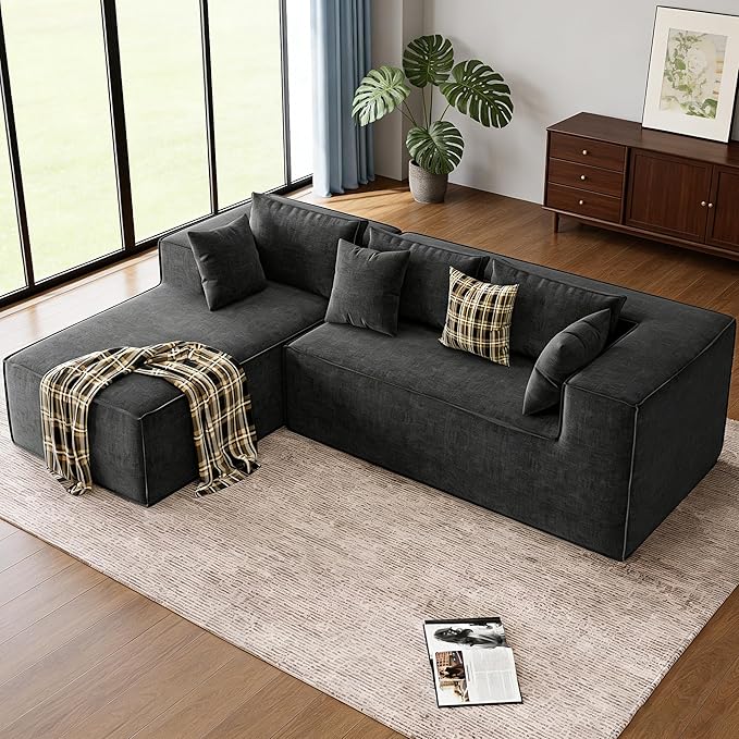 GarveeHome Modular Sectional Couches for Living Room, Cloud Sectional Couch with Deep Seat, 106.7 in Modular L-Shape Sofa with Chaise, Upholstered Couches for Bedroom, Chenille Dark Gray