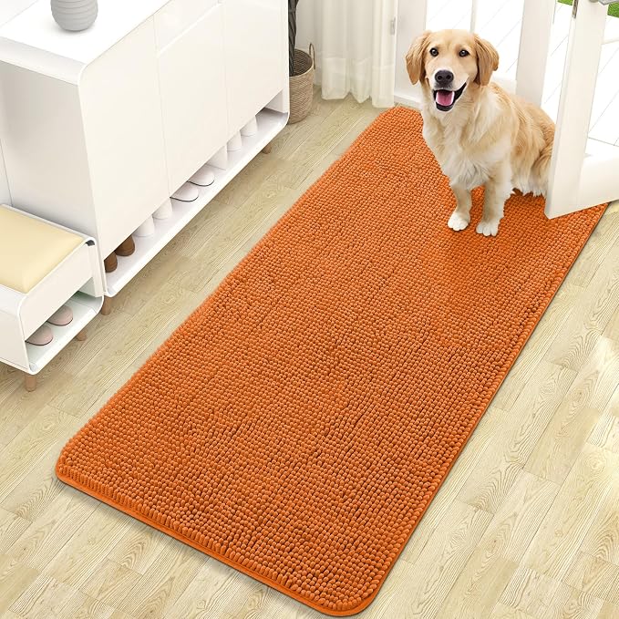 OLANLY Dog Door Mat for Muddy Paws 47x24, Absorbs Moisture and Dirt, Absorbent Non-Slip Washable Doormat, Quick Dry Chenille Mud Mat for Dogs, Entry Indoor Entryway Carpet for Inside Floor, Clay by OLANLY