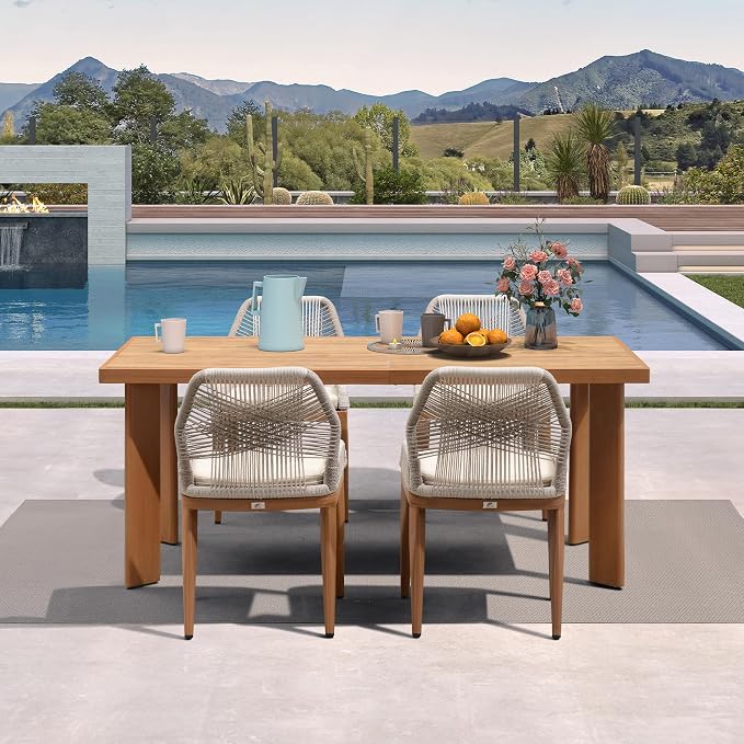 PURPLE LEAF 5 Pieces Dining Set Patio Metal Rectangular Table and Wicker Rattan Chairs for Outside Porch Garden Kitchen Modern Outdoor Furniture Sets - Image 2