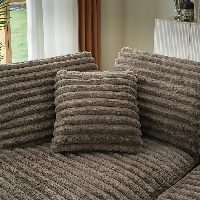 Plush Corduroy Cloud Sectional Sofa with Curved Chaise, Oversized 2 Pieces Modular Lounge Sofa with Deep Seat, Upholstered Sponge Compressed Couches for Living Room Bedroom,No Assembly Required