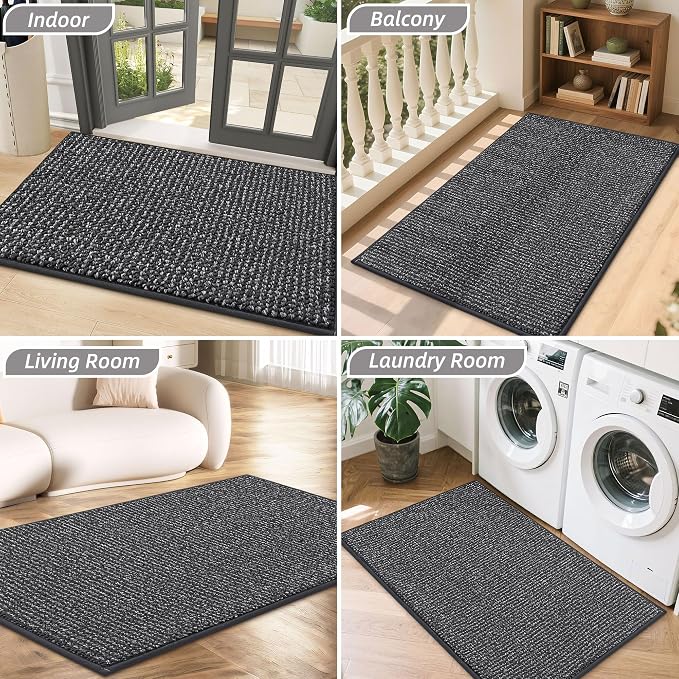 BEQHAUSE Dirt Trapper Door Mat 36" x 60", Non-Slip Washable Doormats Entrance Mat, Dirt Resistant and Absorbent Welcome Mat, Low Profile Floor Mats for Front Back Door and Entryway, Charcoal - Image 8