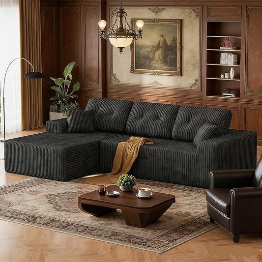 Ball & Cast 106''L-Shaped Sectional Sofa 3 Seater Convertible Couch for Living Room,Boneless Comfy Corduroy Couch w/Soft Backrest,Modular Sectional Couches for Home, Office,Left Facing Chaise(Grey)
