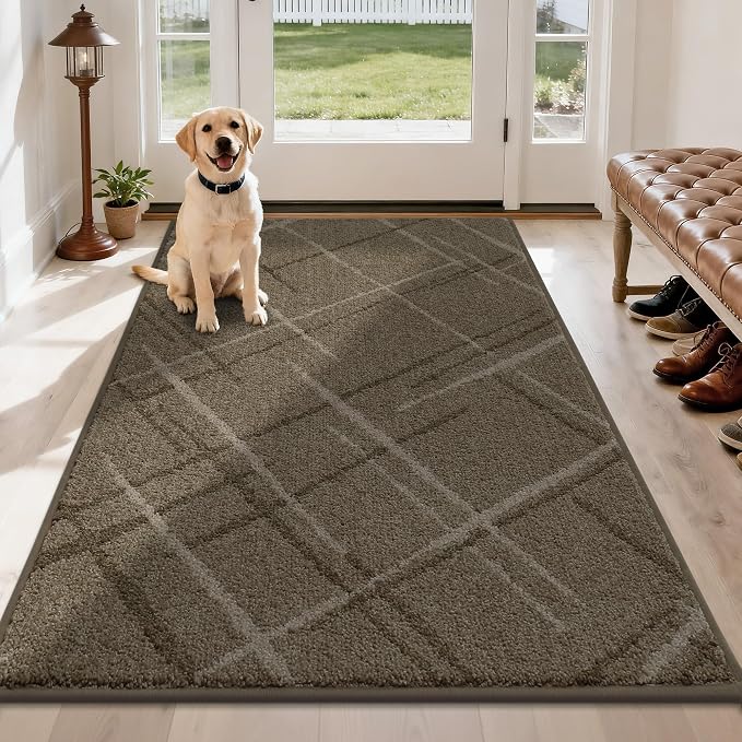 COSY HOMEER Front Door Mat Low Profile Non-Slip Doormat for Entryway, Absorbent Dirt Trapper Washable Entrance Mat, Sturdy Polyester Doormats (60"x36", Brown) by COSYHOMEER